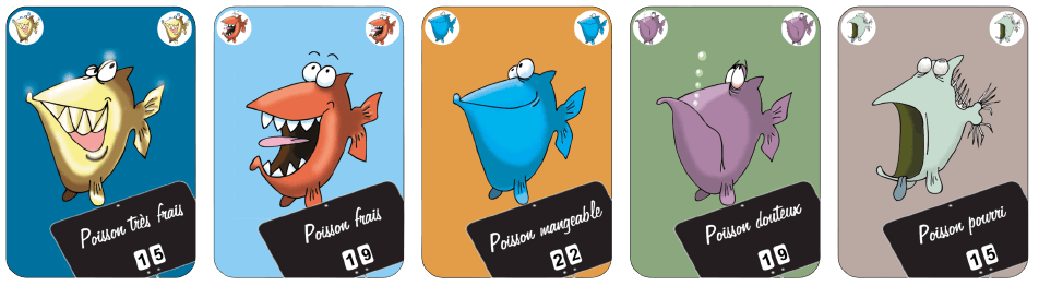 Les 5 cartes Poisson du célèbre jeu de poissonnerie